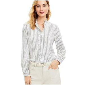 LOFT White Clip  Ruffle Button Down Shirt Top Blouse